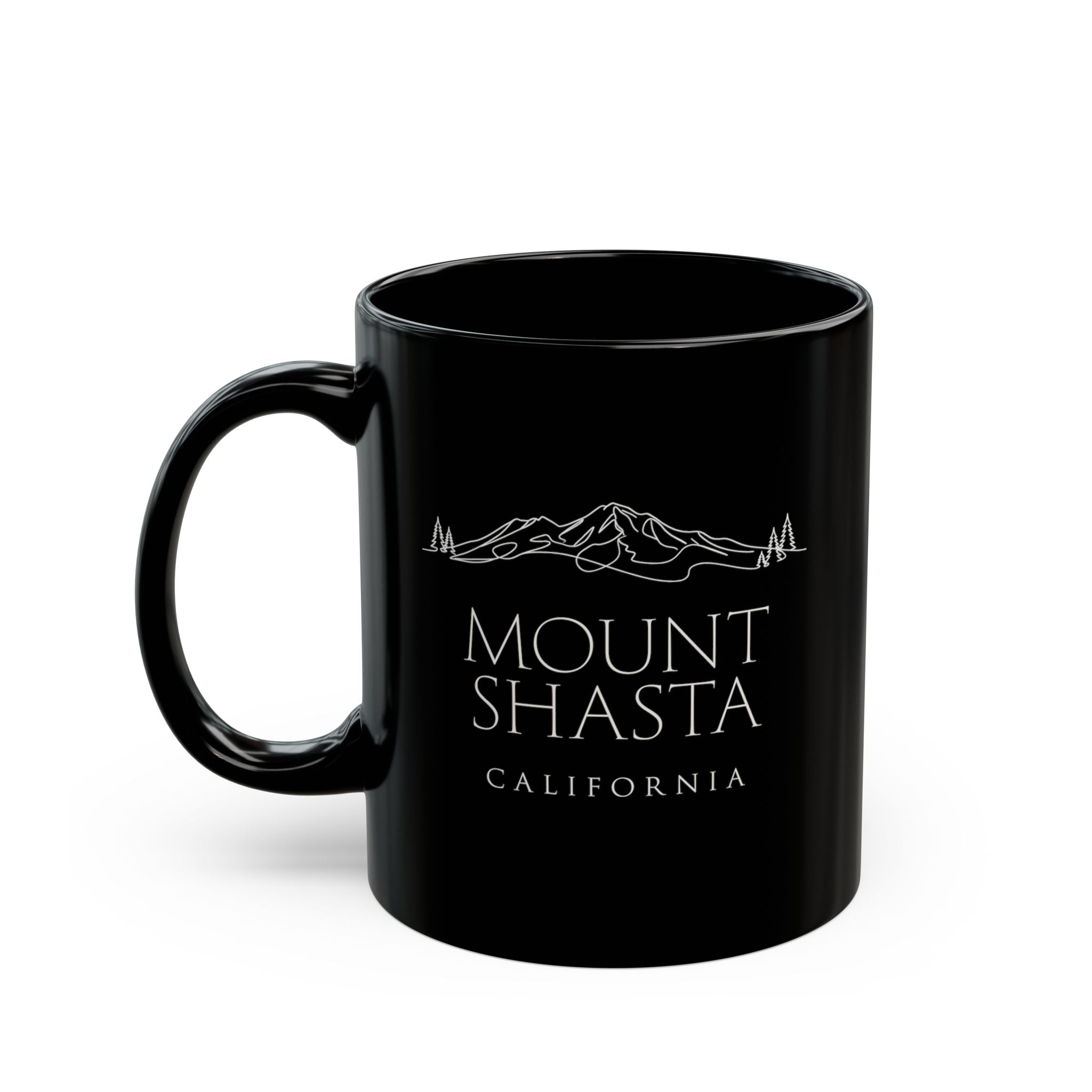 Mount Shasta California Black Coffee Mug (11oz, 15oz) — Mountain Souvenir Gift