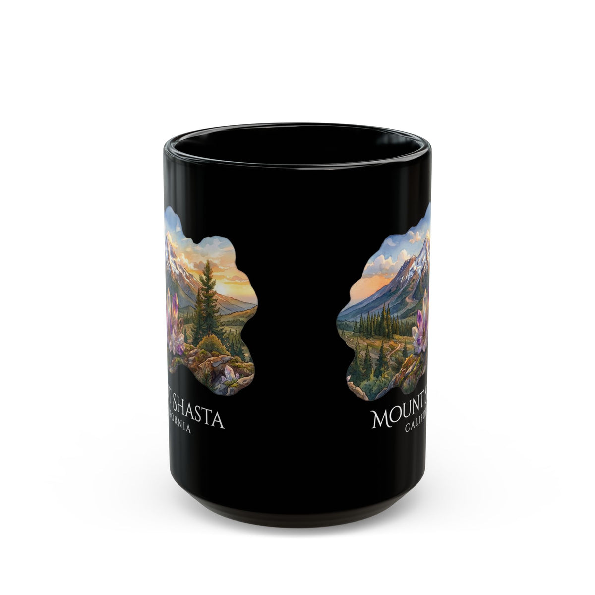 Mount Shasta Crystals Black Coffee Mug (11oz, 15oz)