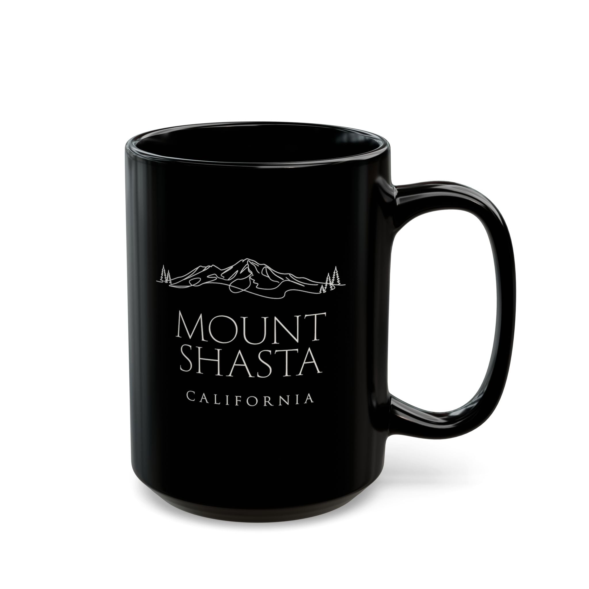 Mount Shasta California Black Coffee Mug (11oz, 15oz) — Mountain Souvenir Gift