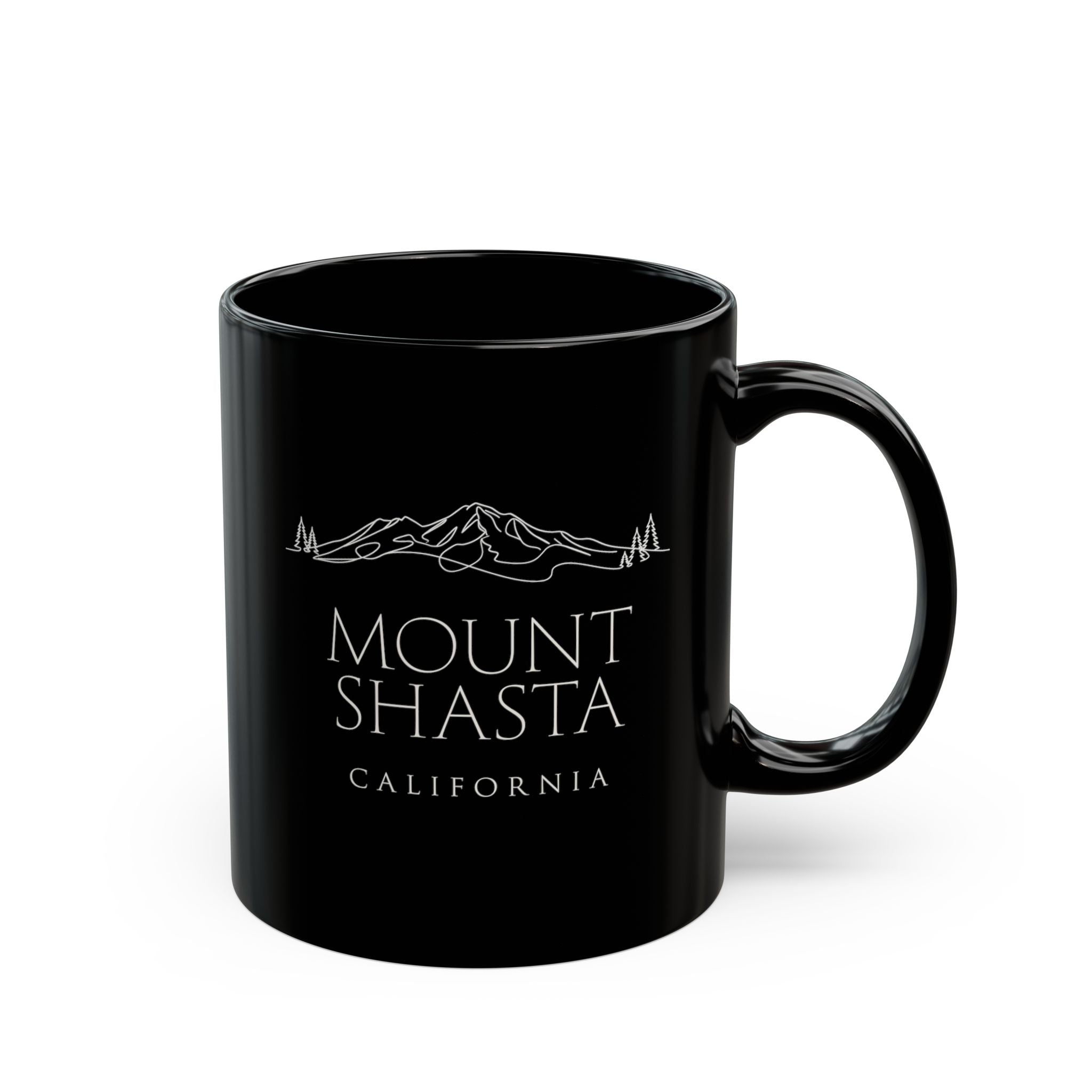 Mount Shasta California Black Coffee Mug (11oz, 15oz) — Mountain Souvenir Gift