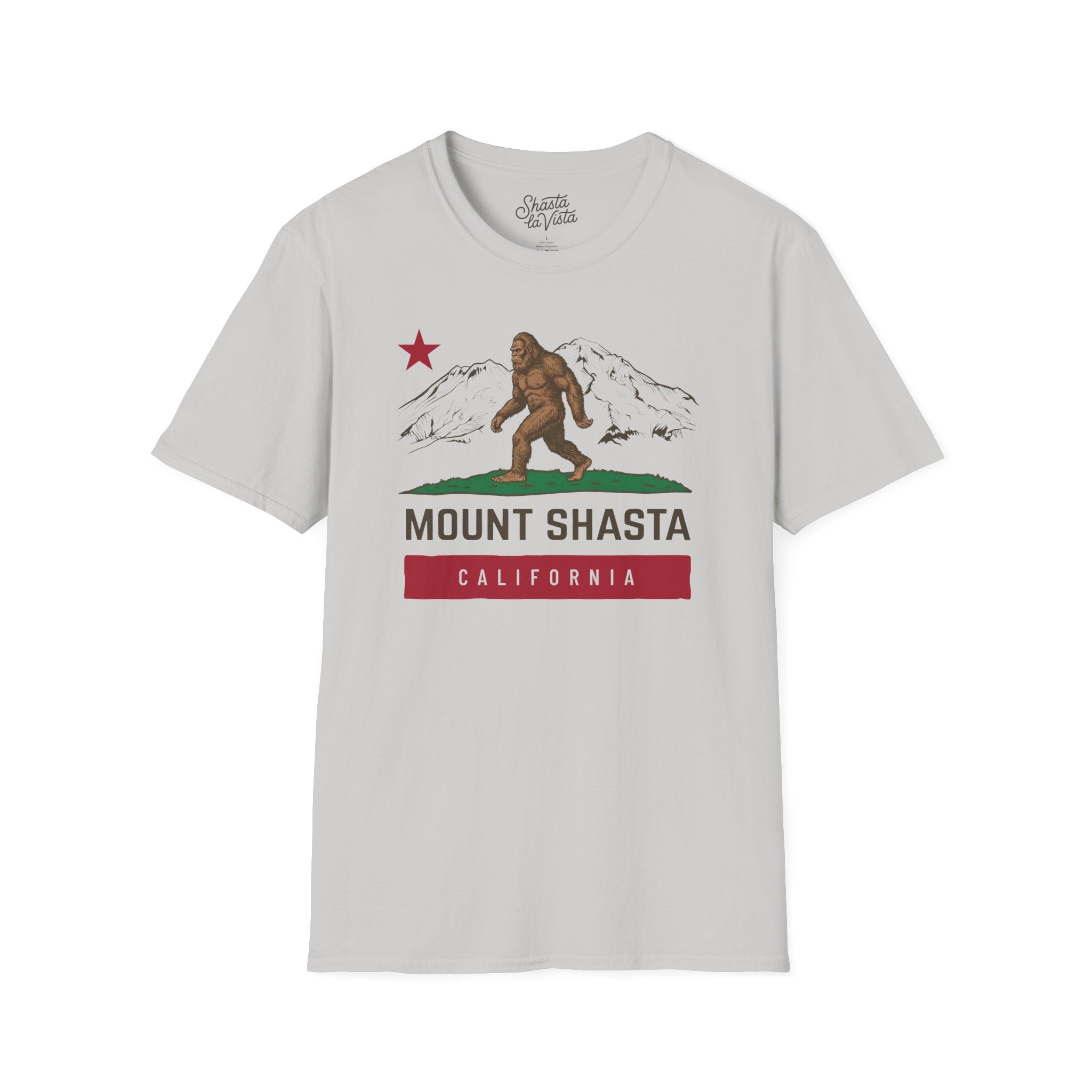 Mount Shasta Sasquatch Bigfoot California Flag T-Shirt (Ice Grey)