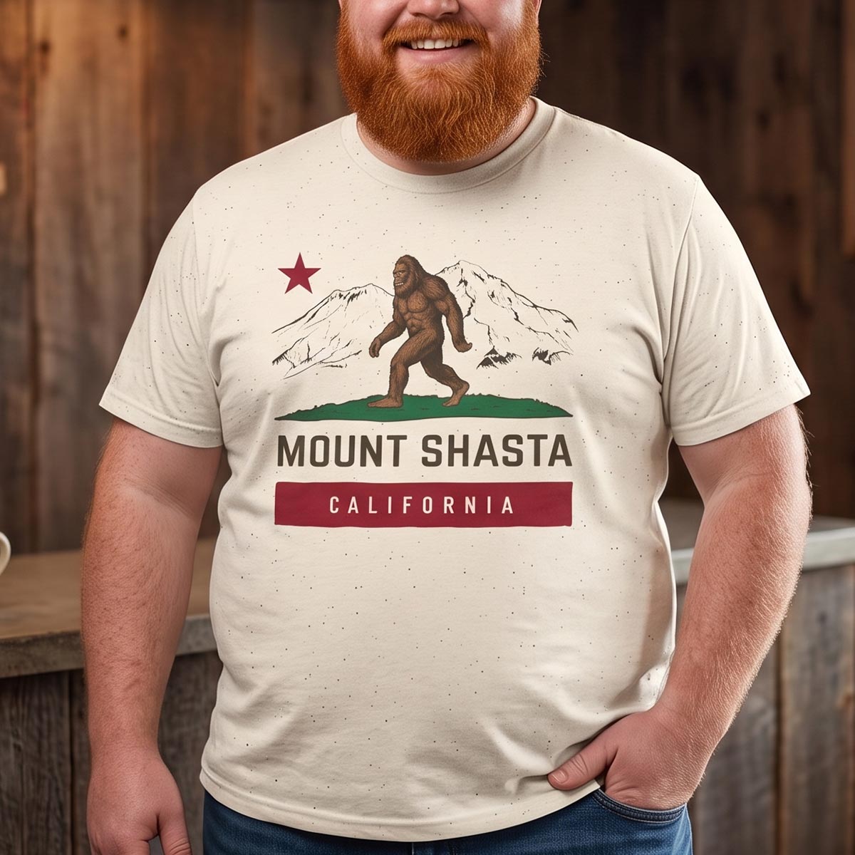 Shasta California Flag Bigfoot Sasquatch T-Shirt