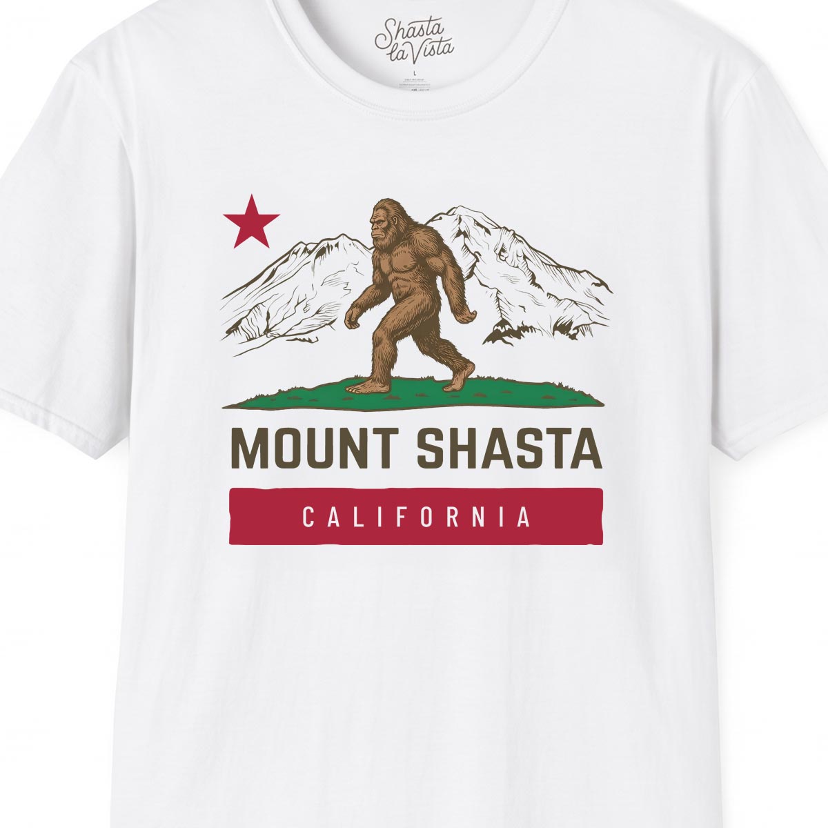 Shasta California Flag Bigfoot Sasquatch T-Shirt