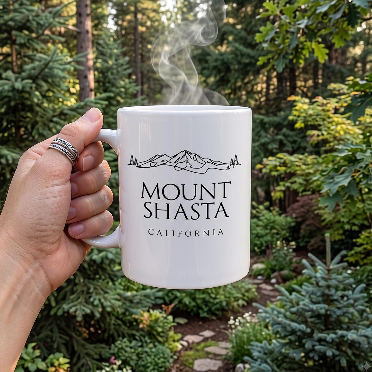 Mount Shasta Outline White Coffee Mug (11oz, 15oz)