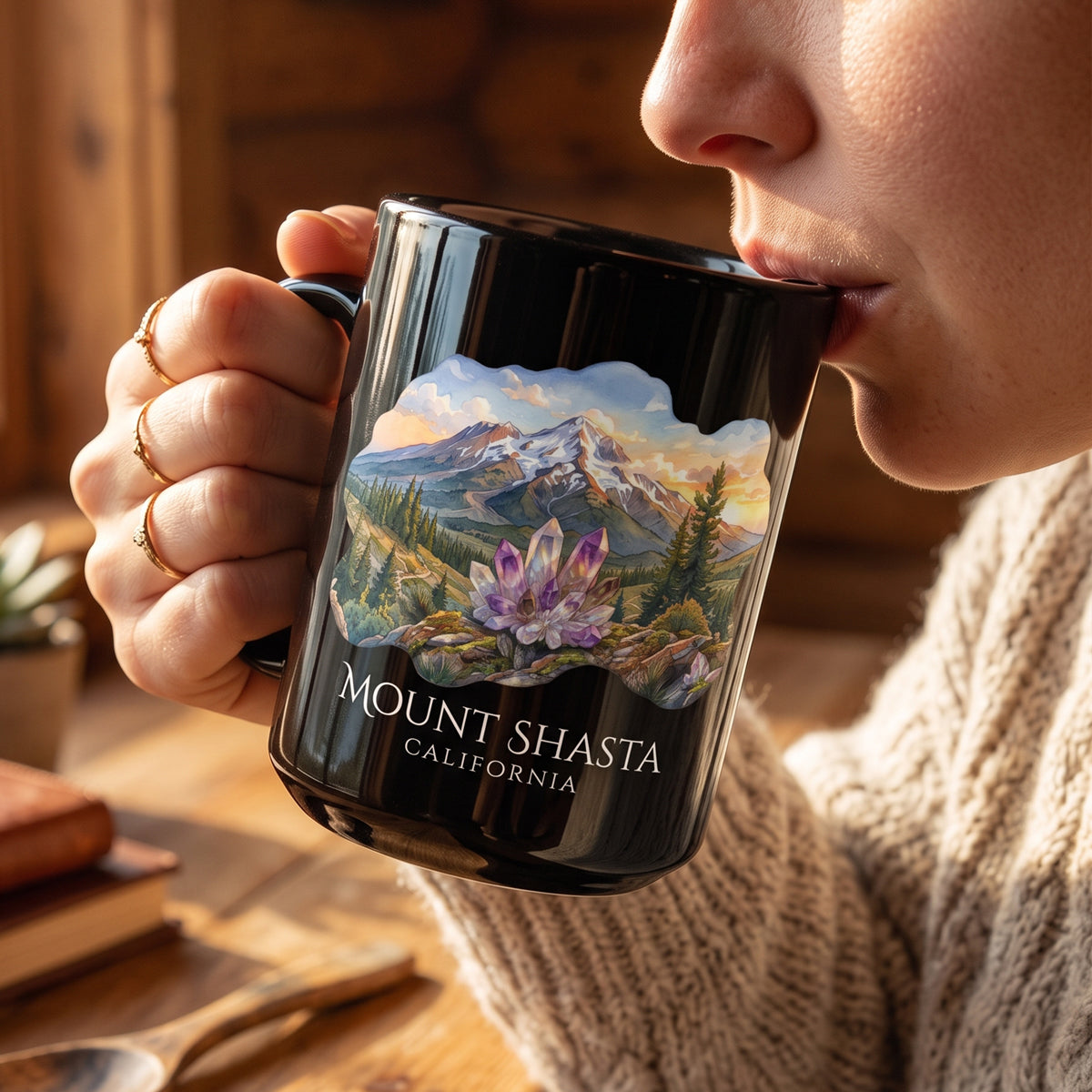 Mount Shasta Crystals Black Coffee Mug (11oz, 15oz)