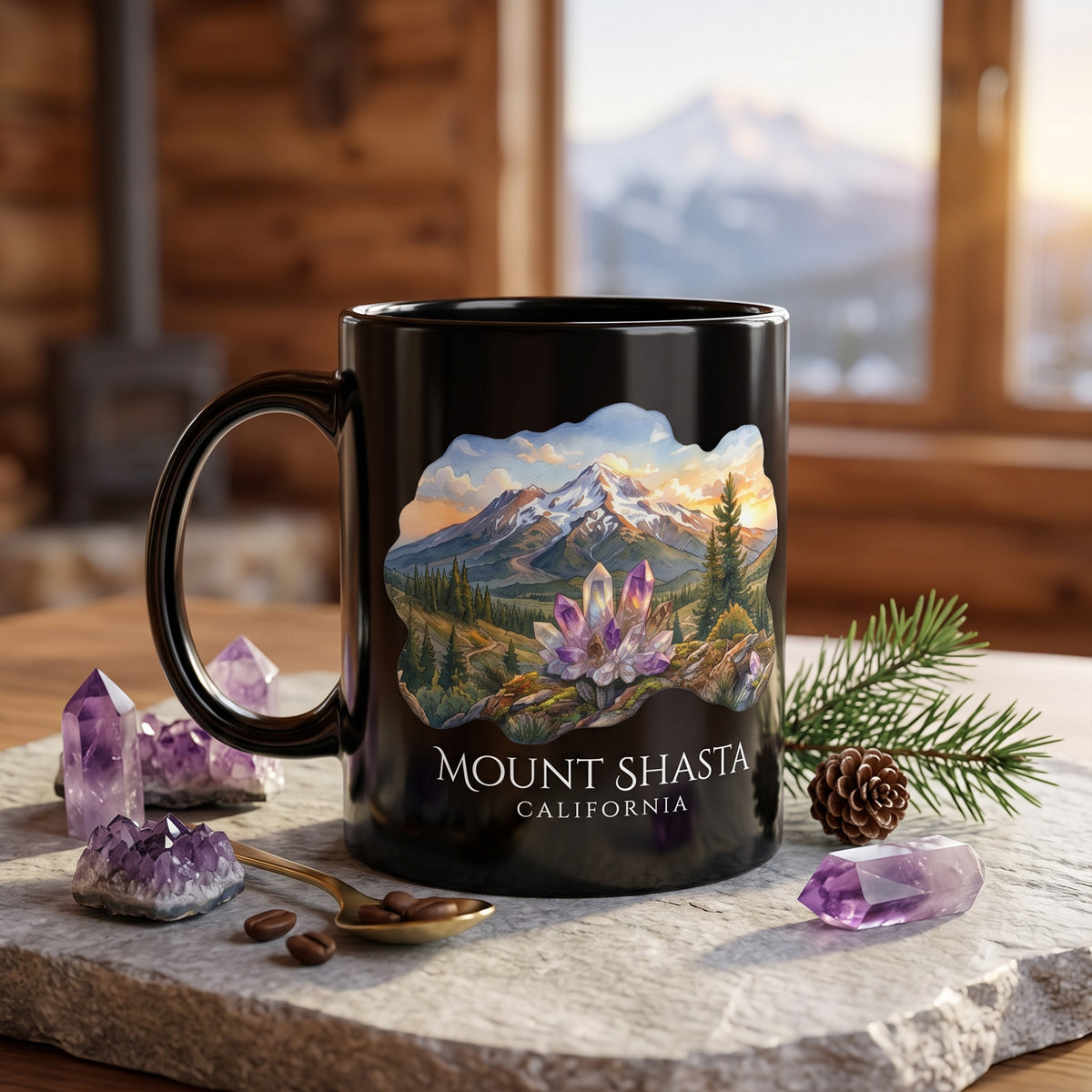 Mount Shasta Crystals Black Coffee Mug (11oz, 15oz)