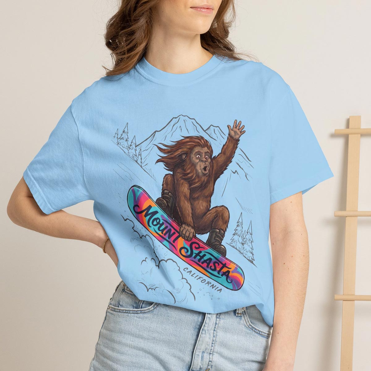 Bigfoot Mount Shasta Snowboarding T-Shirt