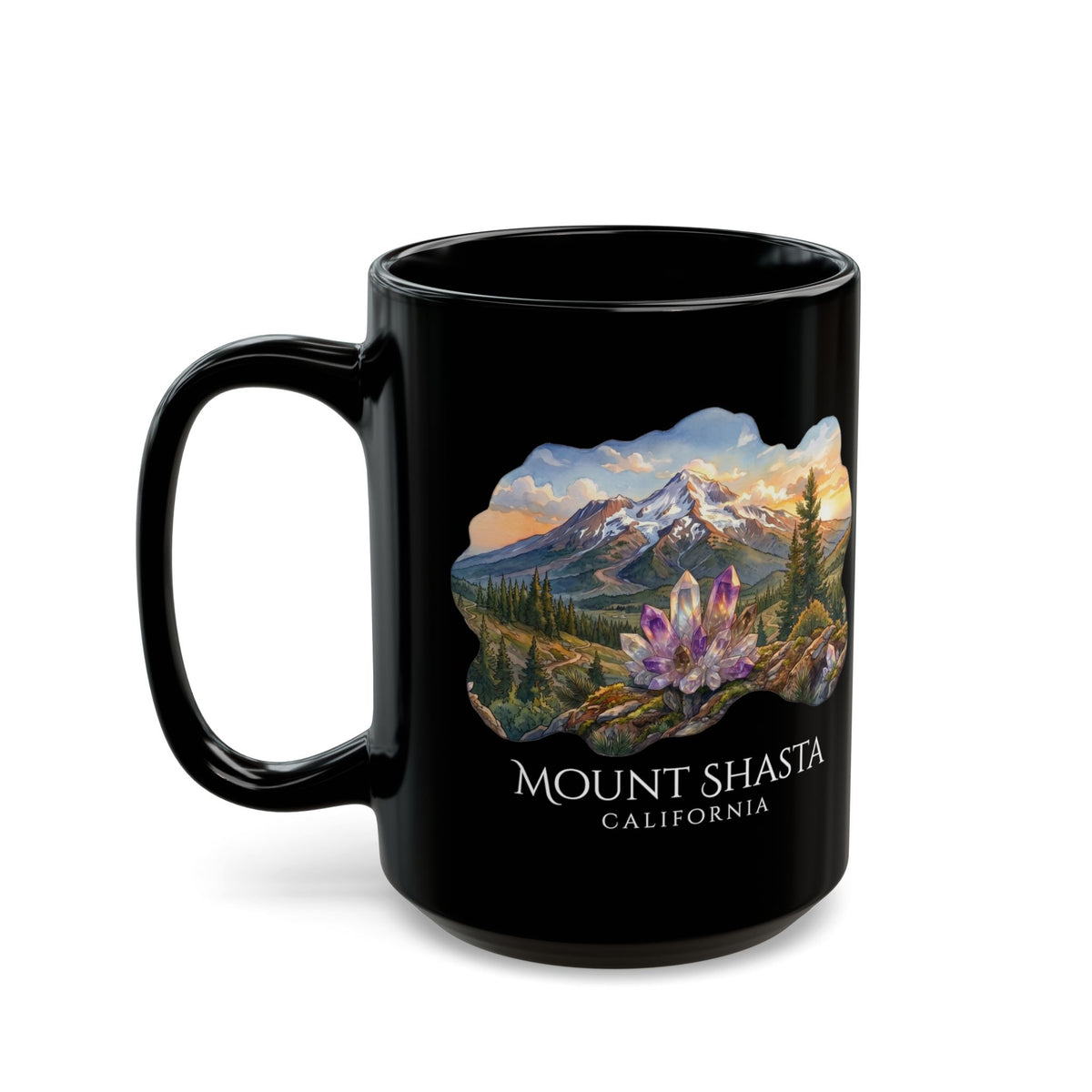 Mount Shasta Crystals Black Coffee Mug (11oz, 15oz)