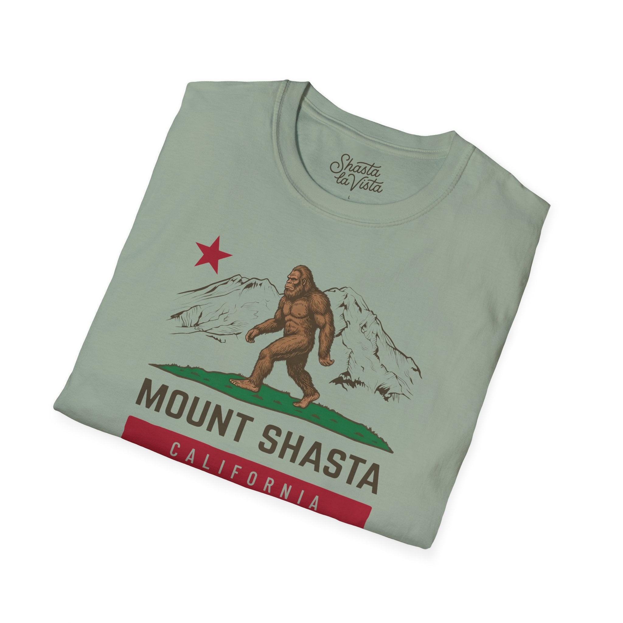 Shasta California Flag Bigfoot Sasquatch T-Shirt