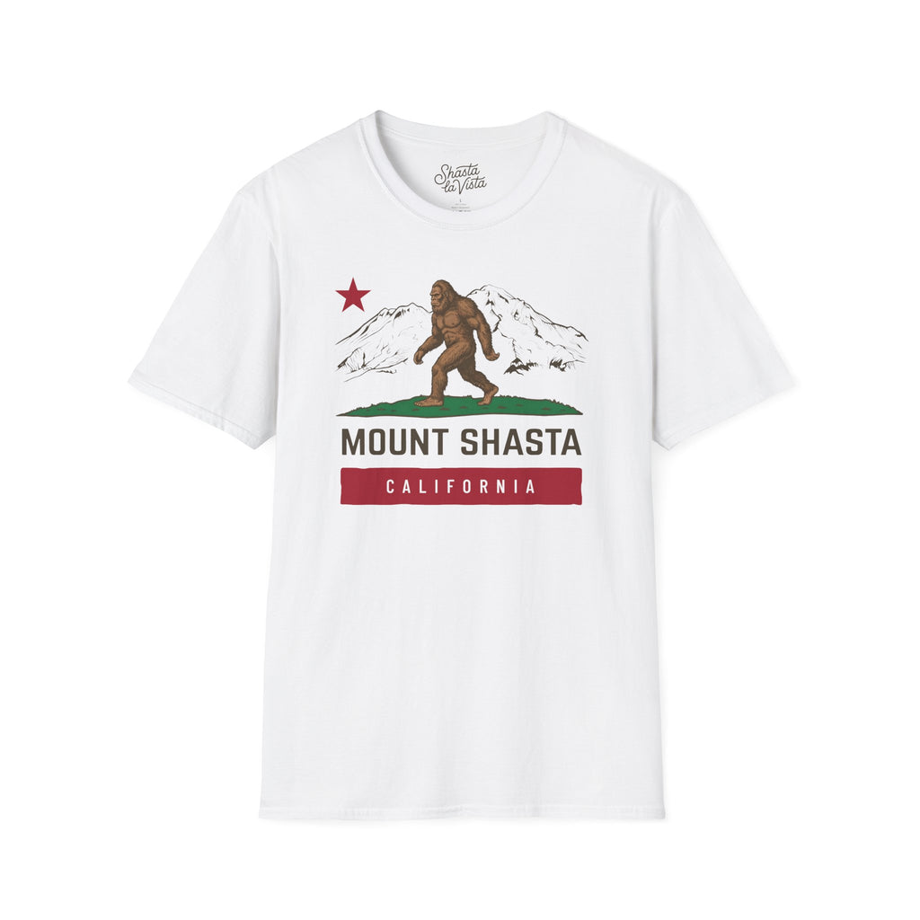 Mount Shasta Sasquatch Bigfoot T-Shirt California Flag (White)
